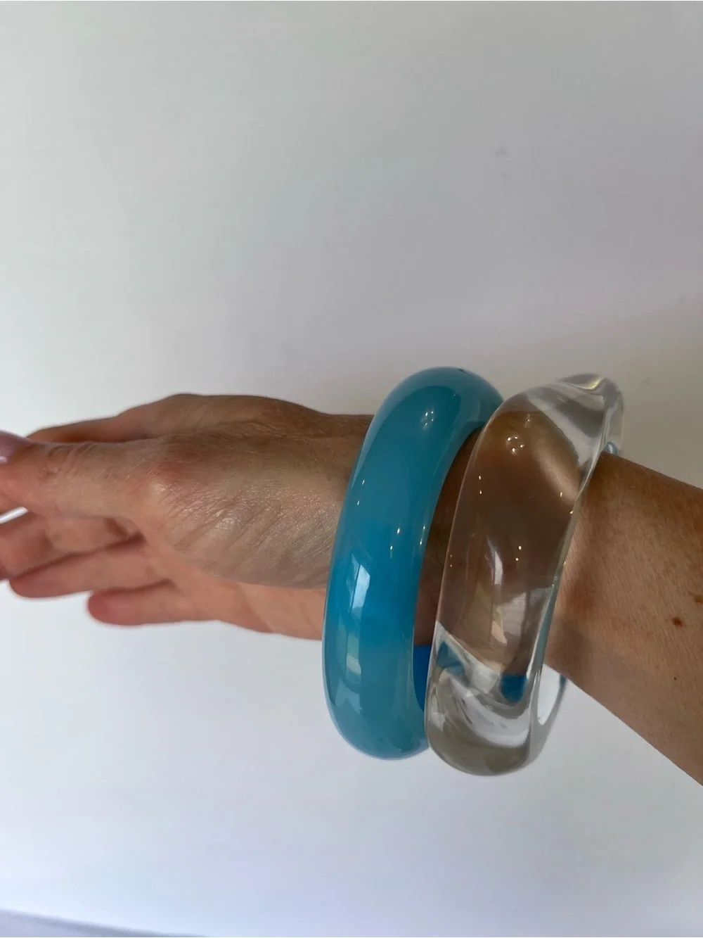 Vintage Bangles Set of 2 Blue Clear Retro